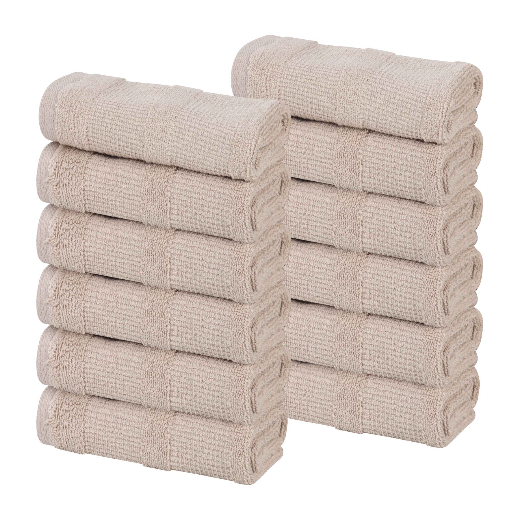 Roma Cotton Ribbed Textured Soft Face Towels/ Washcloths - Stone