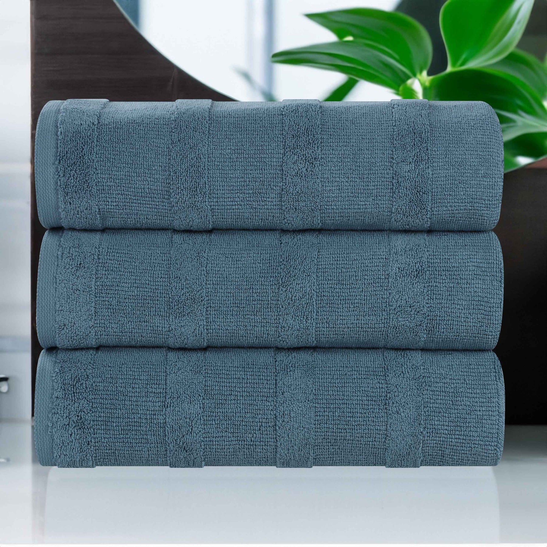 Roma Cotton Ribbed Textured Soft Highly Absorbent Bath Towel - Denim Blue