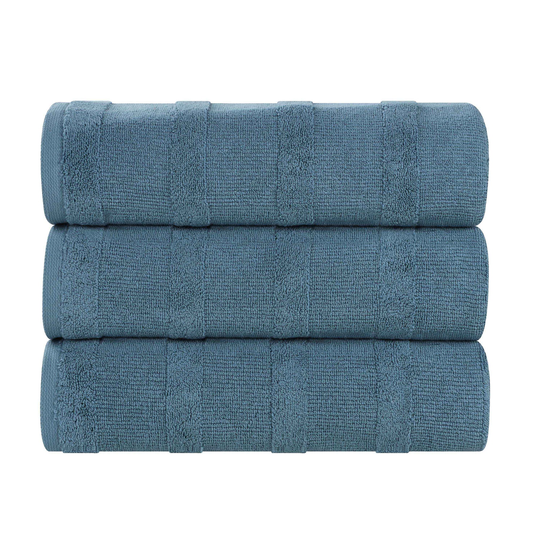 Roma Cotton Ribbed Textured Soft Highly Absorbent Bath Towel - Denim Blue