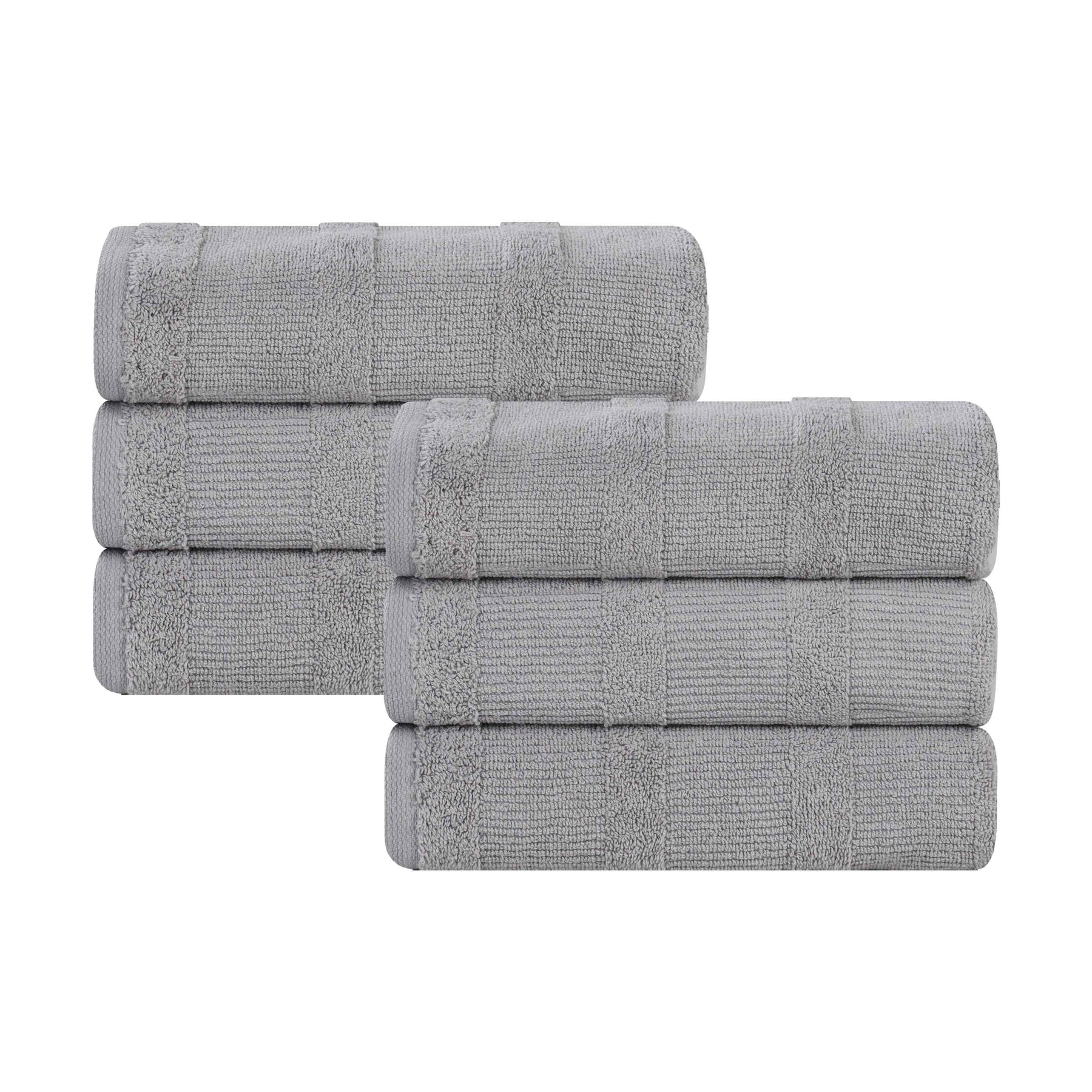 Roma Cotton Ribbed Textured Soft Highly Absorbent Hand Towel - Silver
