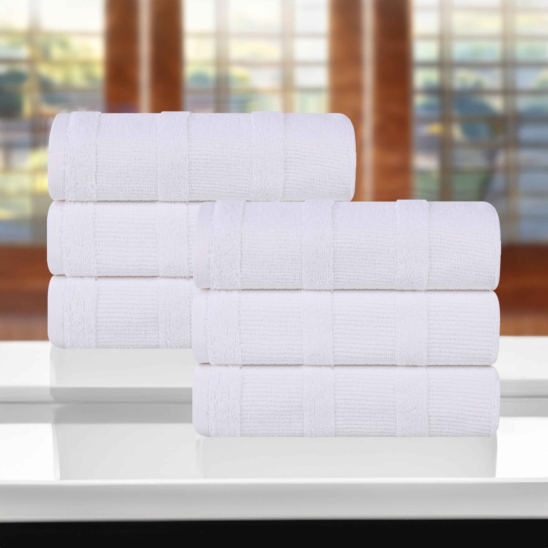 Roma Cotton Ribbed Textured Soft Highly Absorbent Hand Towel - White