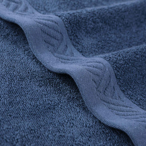 Basketweave Egyptian Cotton Jacquard and Solid Bath Towel Set of 4 - RoyalBlue