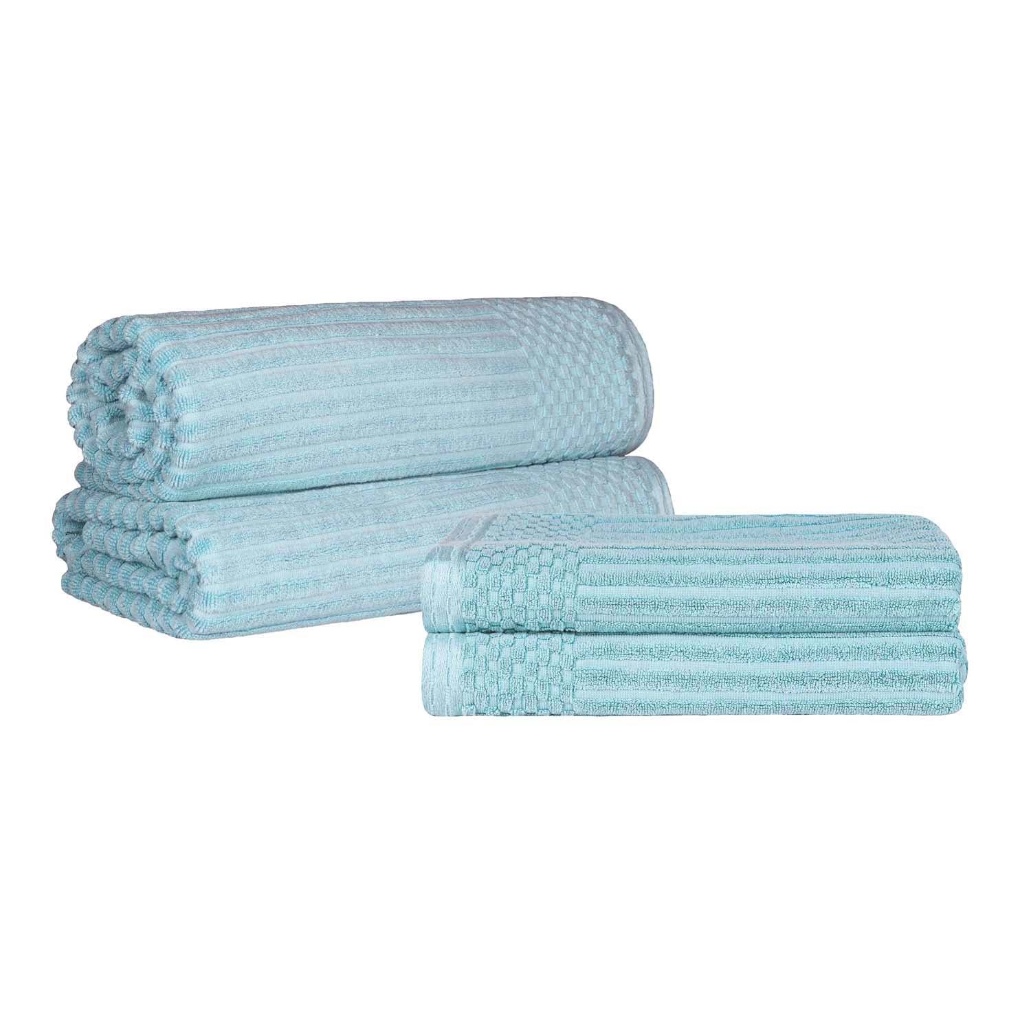 Superior Soho Ribbed Textured Cotton Ultra-Absorbent Bath Sheet & Bath Towel Set - Slate Blue
