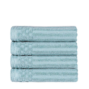 Ribbed Textured Cotton Ultra-Absorbent 4 Piece Hand Towel Set - Slate Blue