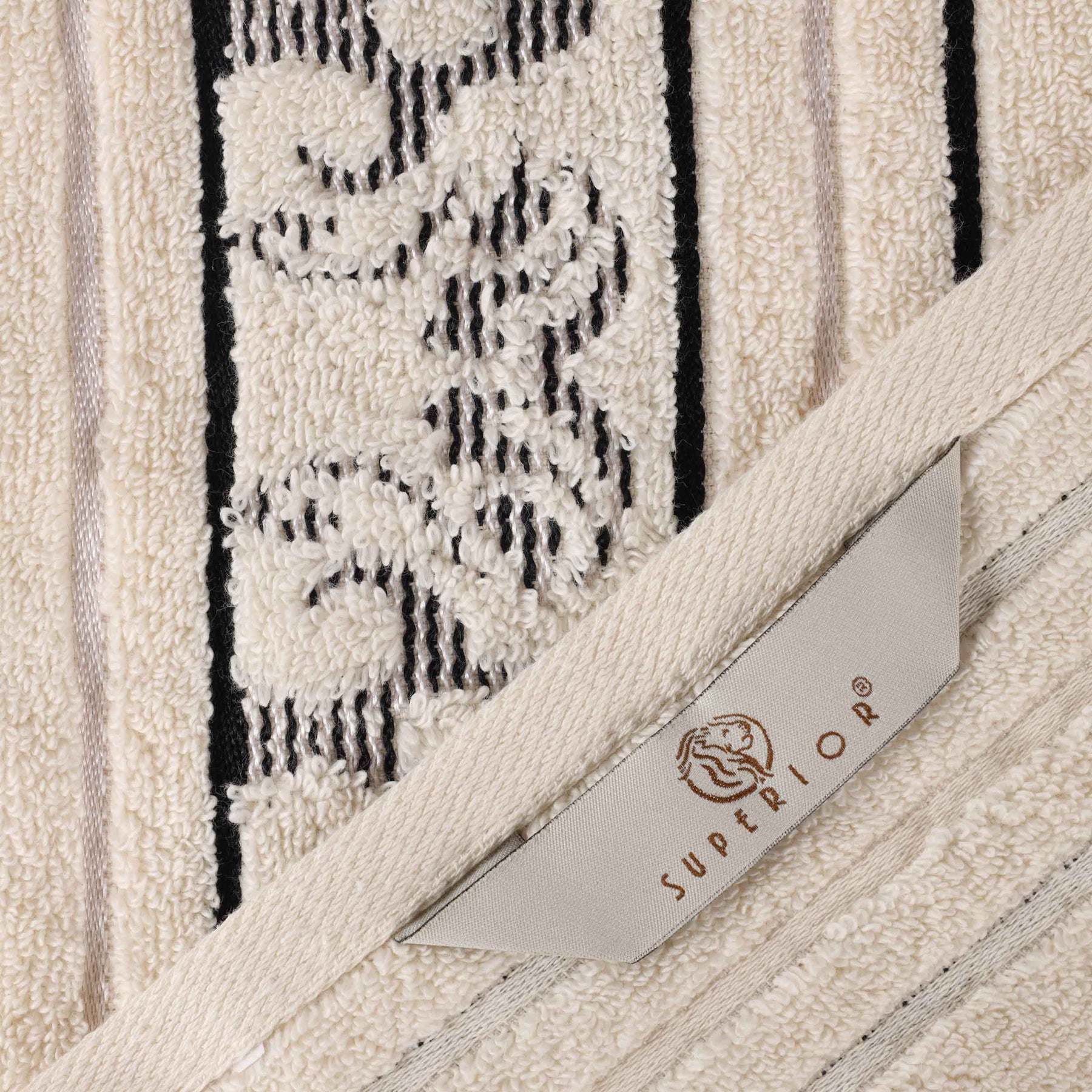 Sadie Zero Twist Cotton Floral Solid and Jacquard Bath Sheet - Ivory
