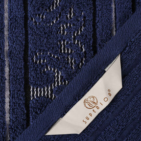 Sadie Zero Twist Cotton Floral Solid & Jacquard Face Towel - Navy Blue