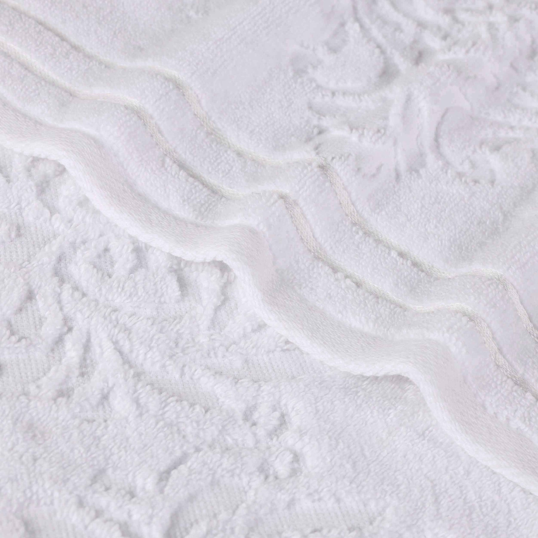 Sadie Zero Twist Cotton Floral Solid and Jacquard Bath Sheet - White
