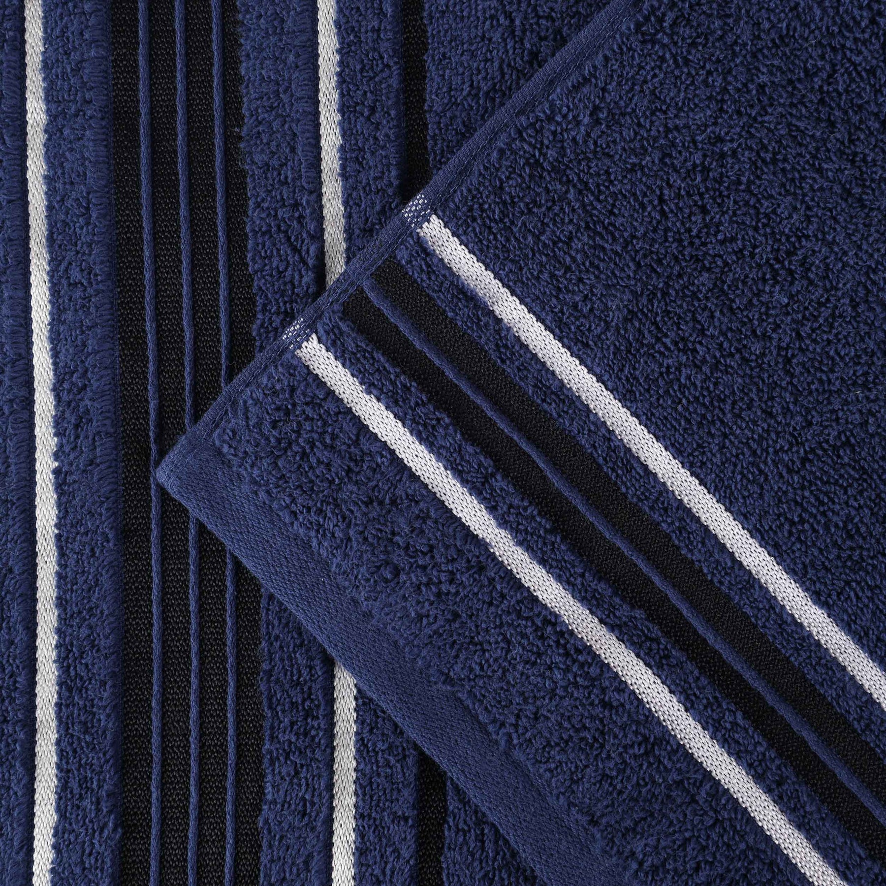 Sadie Zero Twist Cotton Floral Solid and Jacquard Bath Towel - Navy Blue