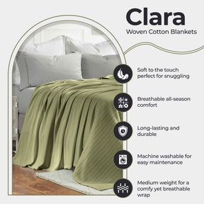 Clara Cotton Textured Jacquard Striped Lightweight Woven Blanket