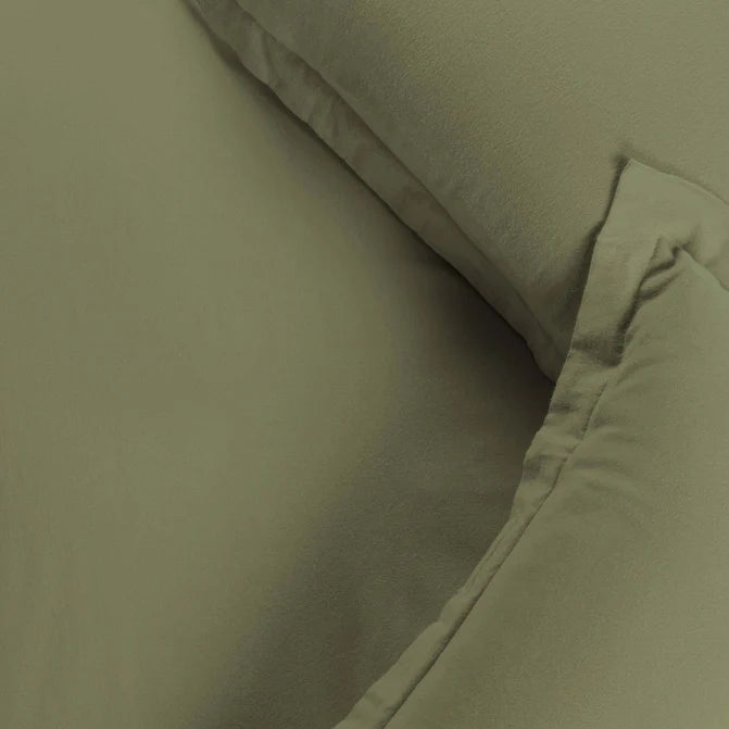 Cotton Flannel Solid Duvet Cover Set with Button Closure - Sage