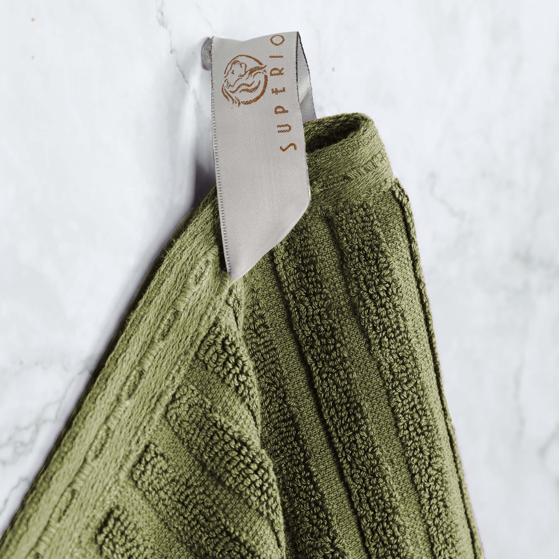 Soho Ribbed Cotton Absorbent Face Towel / Washcloth Set of 12 - Sage