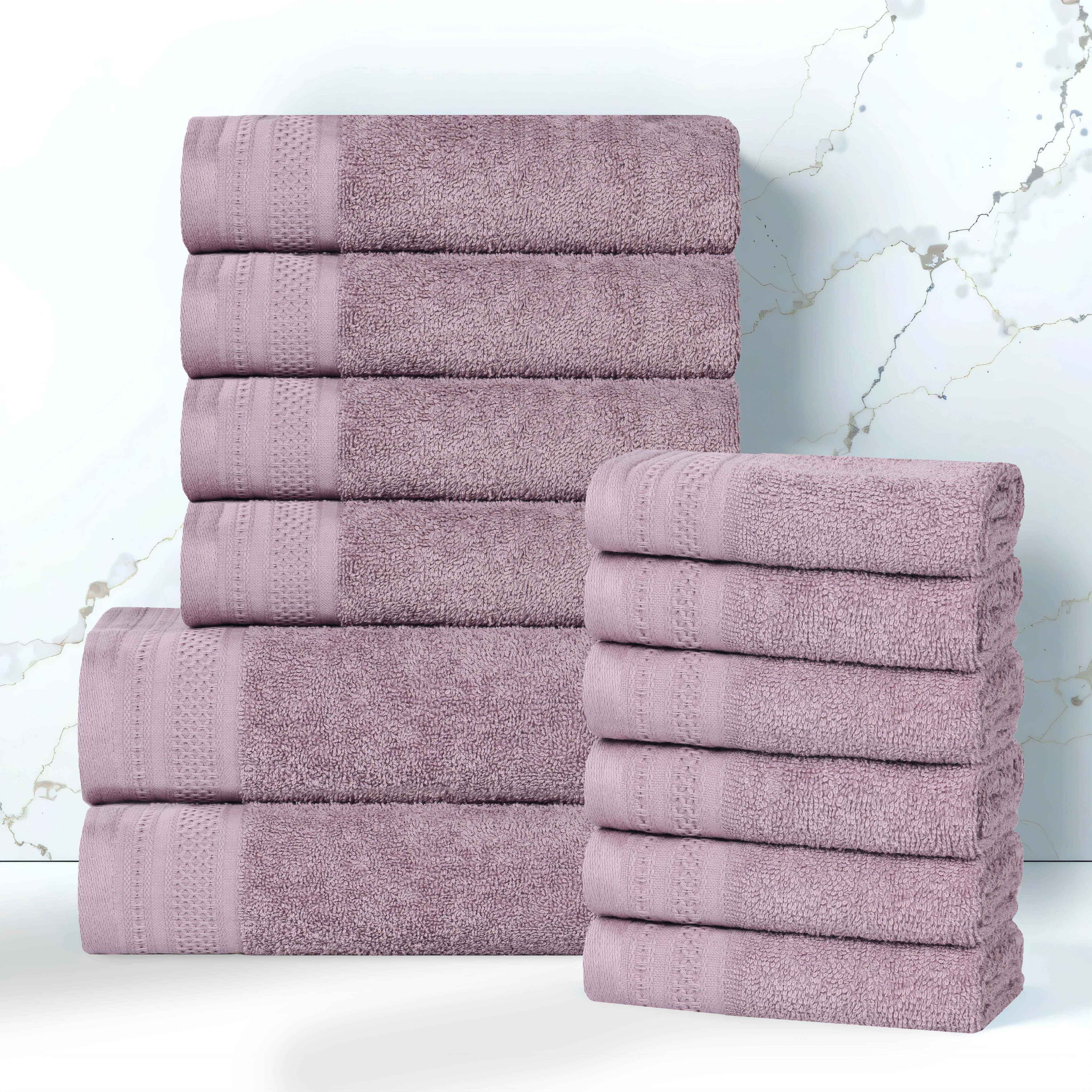 Cotton Waffle Border Towel Set 12-Piece - Honeycomb - Towel Set by Superior Brand