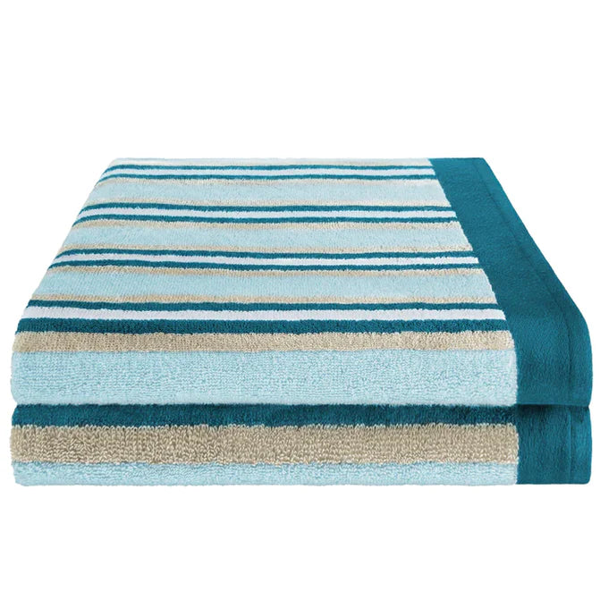Cotton Striped Medium Weight 2 Piece Bath Towel Set