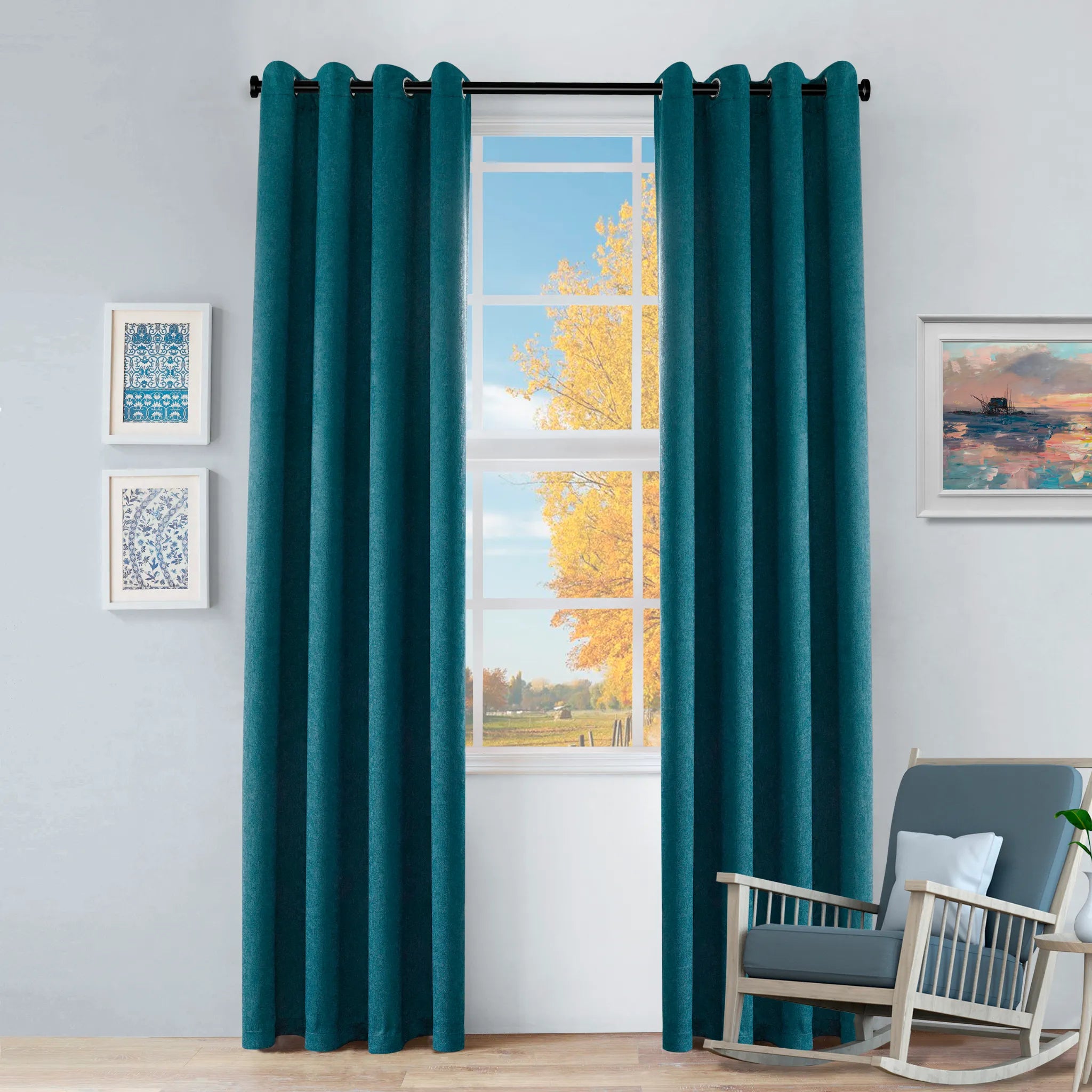 2 Panel Blackout Curtains Senna Solid Textured Grommet Window Panels