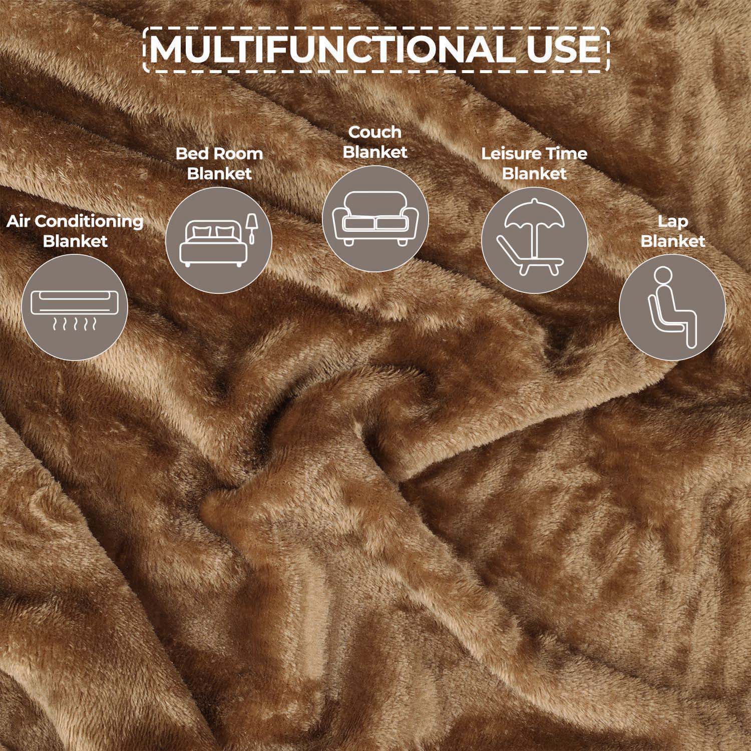 Fleece Plush Medium Weight Fluffy Soft Decorative Blanket Or Throw - Sepia