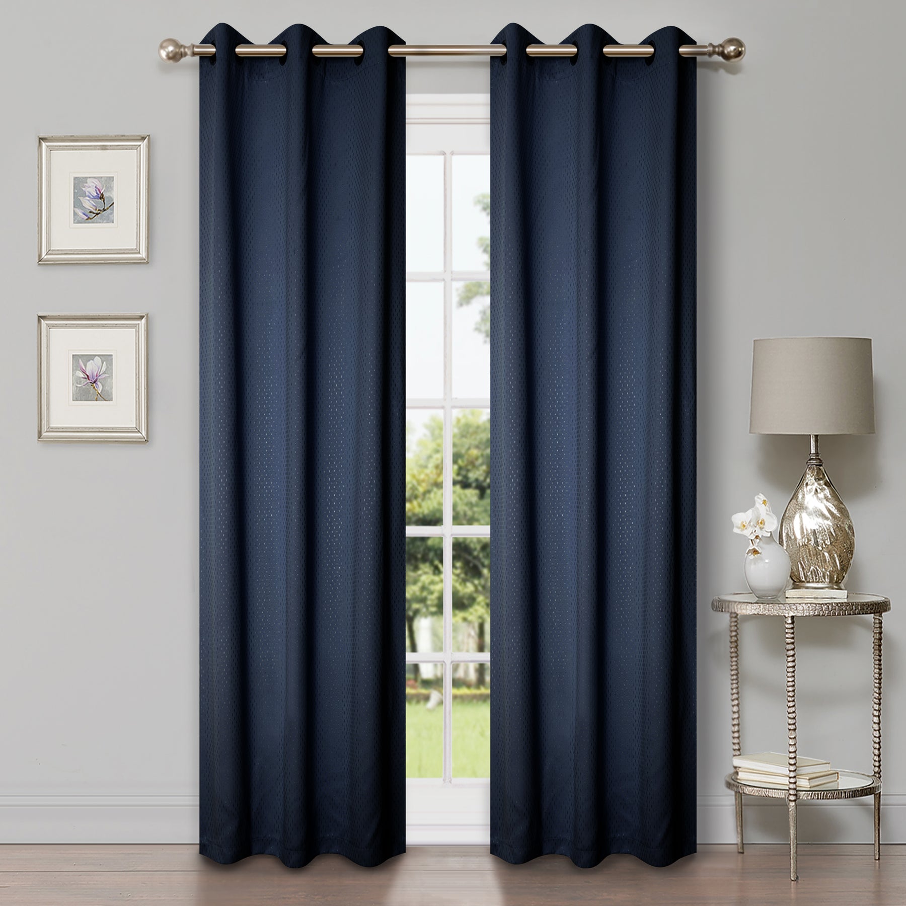 Blackout Solid Shimmer Grommet Curtain Panel - Navy Blue
