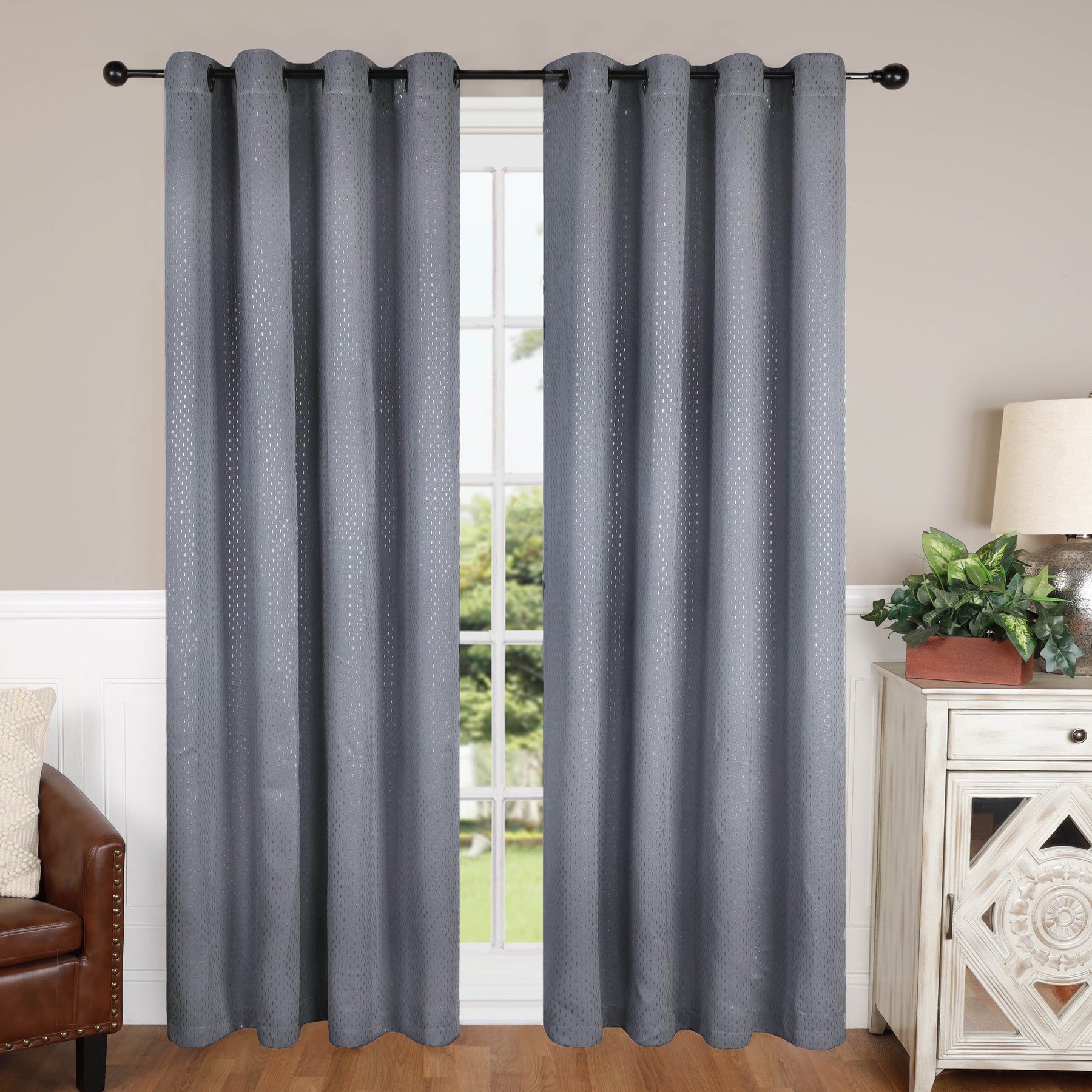Blackout Solid Shimmer Grommet Curtain Panel - Silver