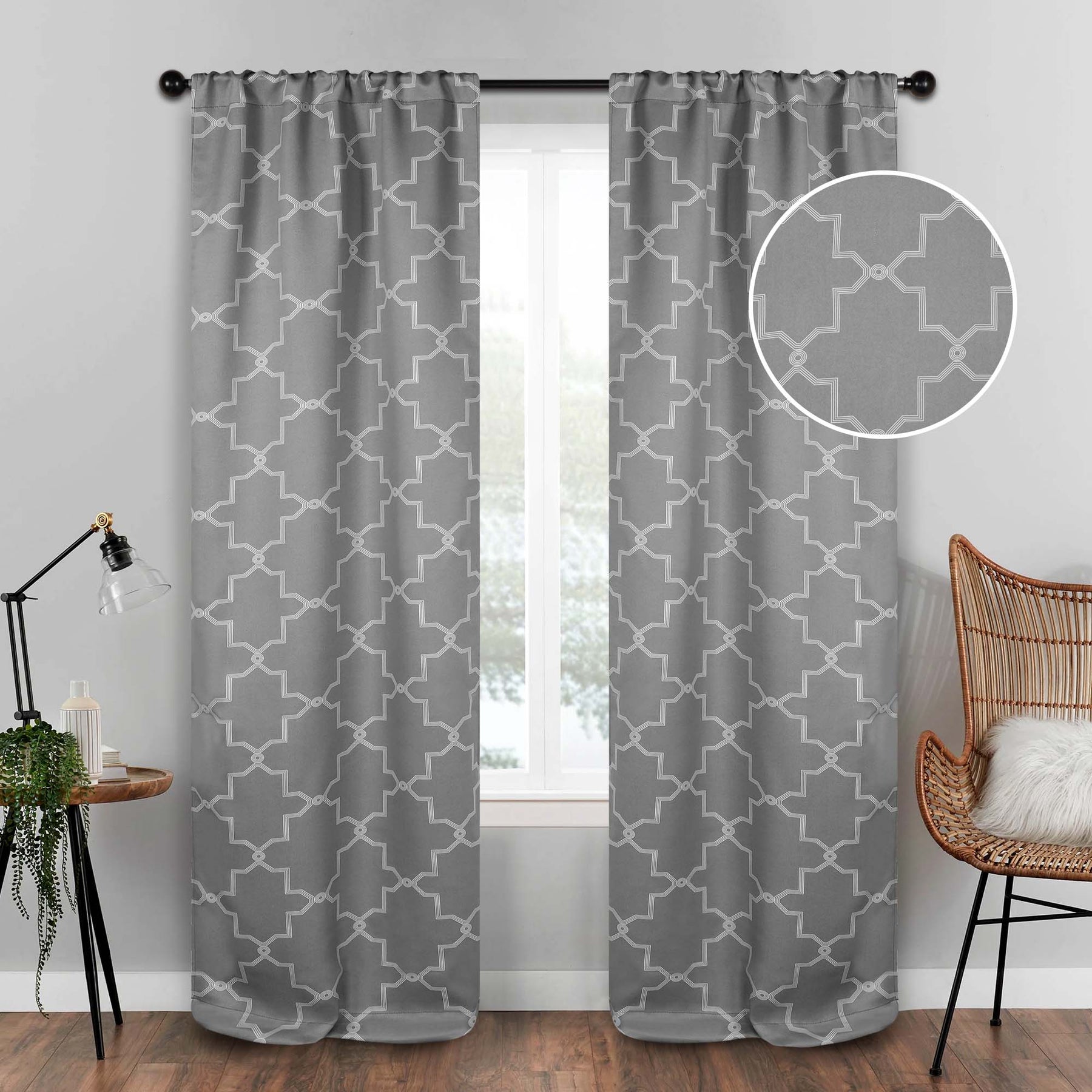 Superior Imperial Trellis Blackout Curtain Set of 2 Panels -  Silver 
