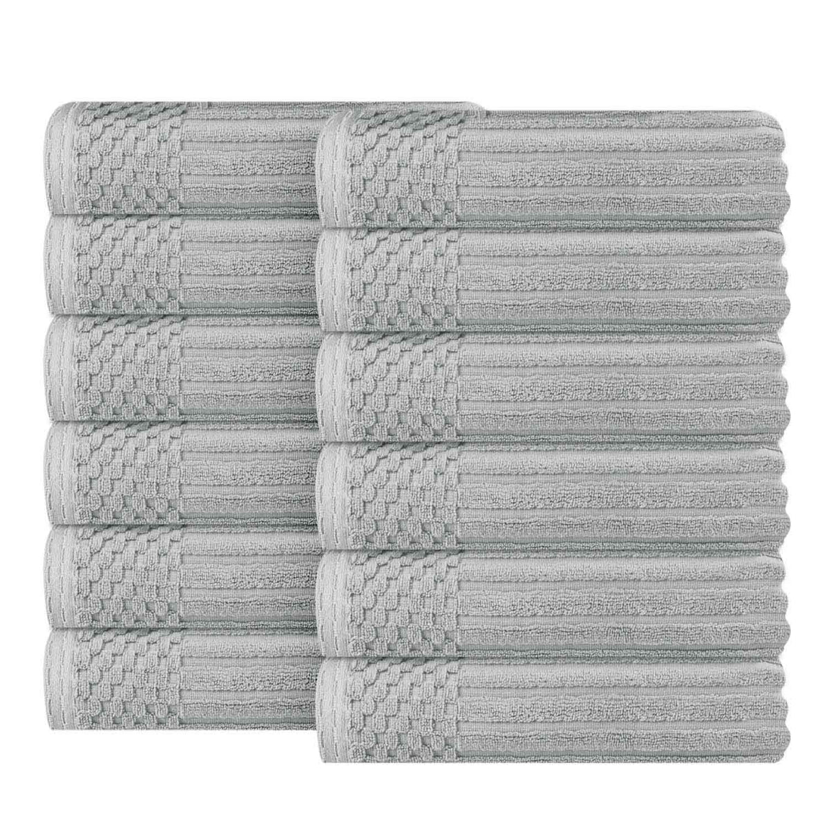 Soho Ribbed Cotton Absorbent Face Towel / Washcloth Set of 12 - Silver