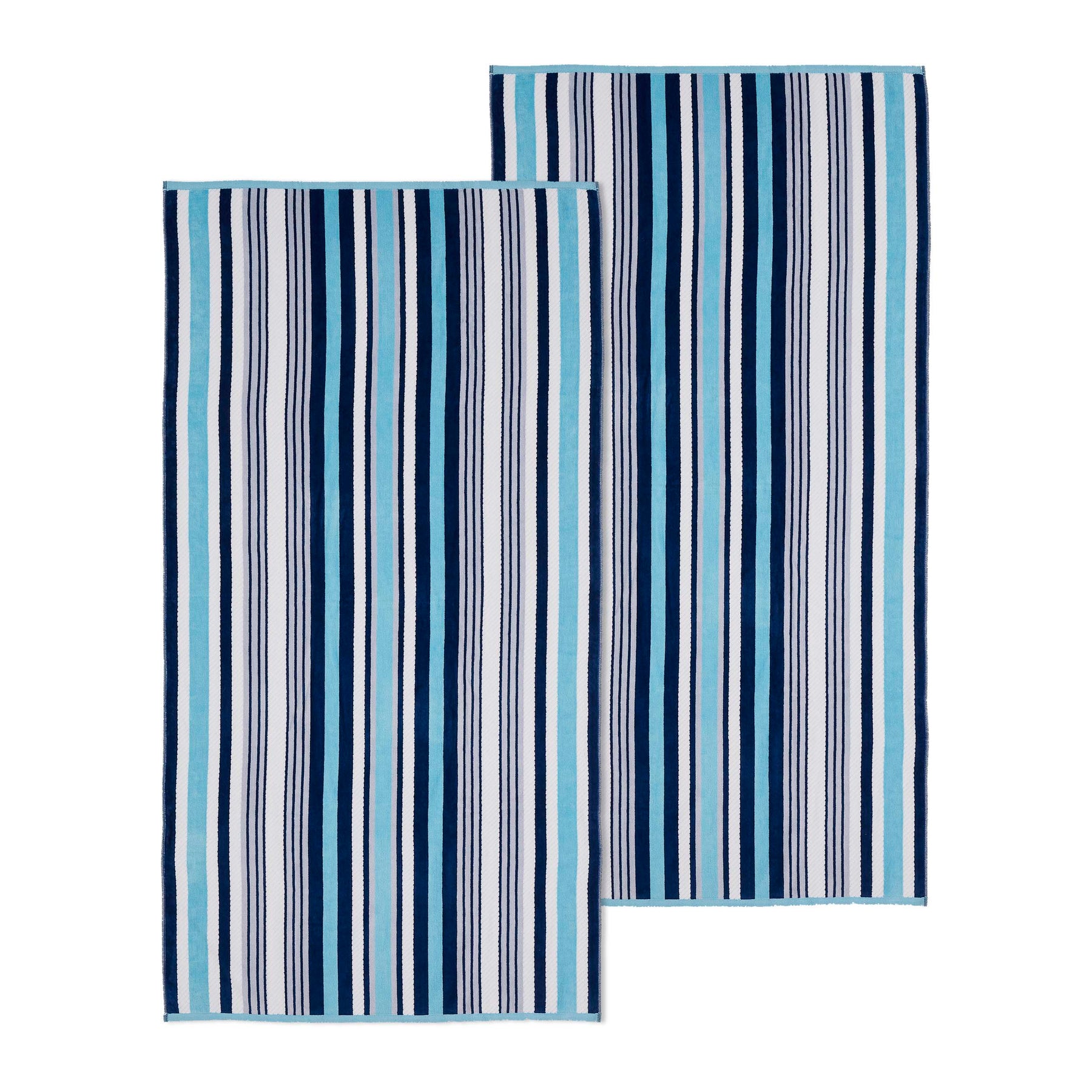 2 Piece Rope Textured Striped Oversized Cotton Beach Towel Set - SkyBlue