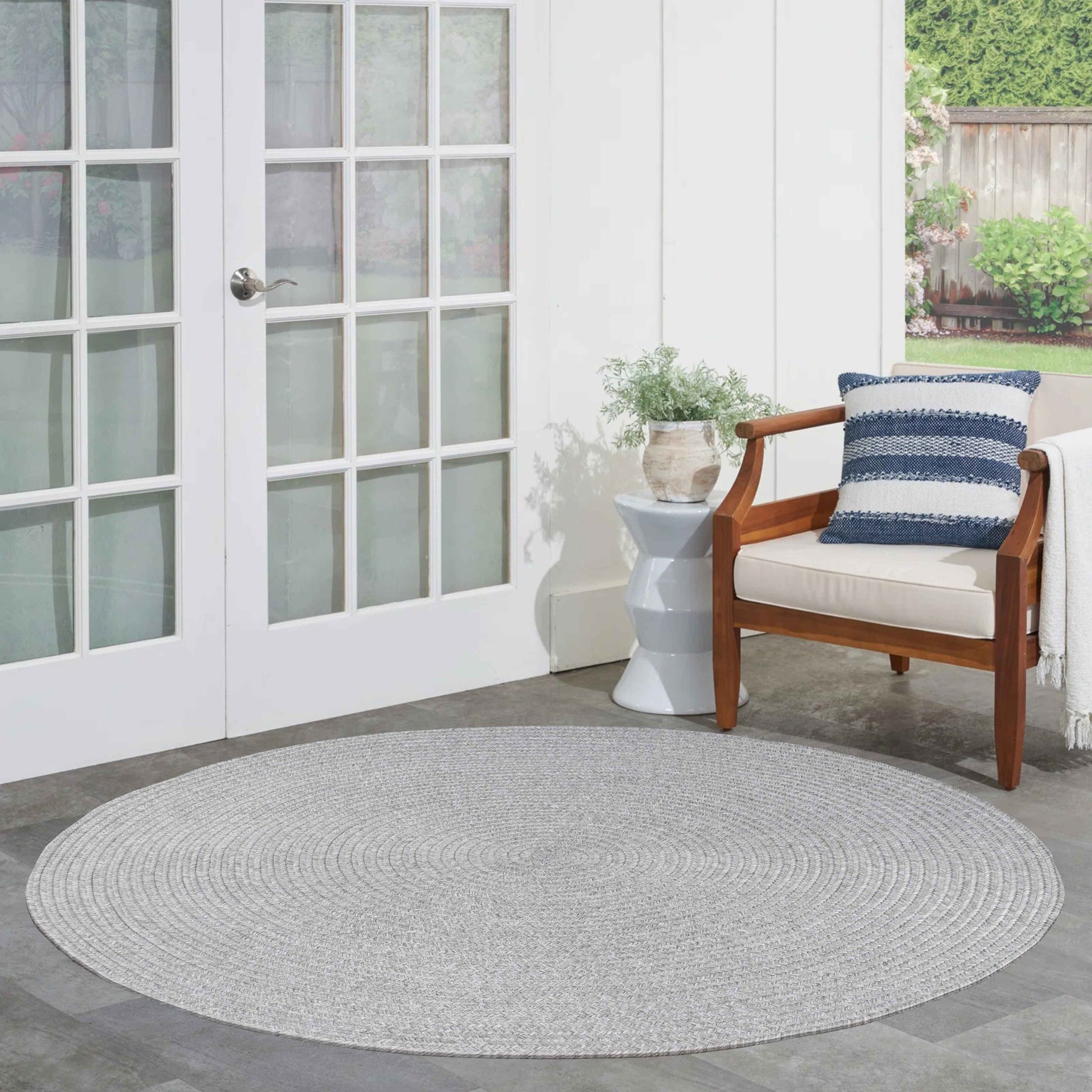 Bohemian Braided Indoor Outdoor Rugs Solid Round Area Rug - Slate