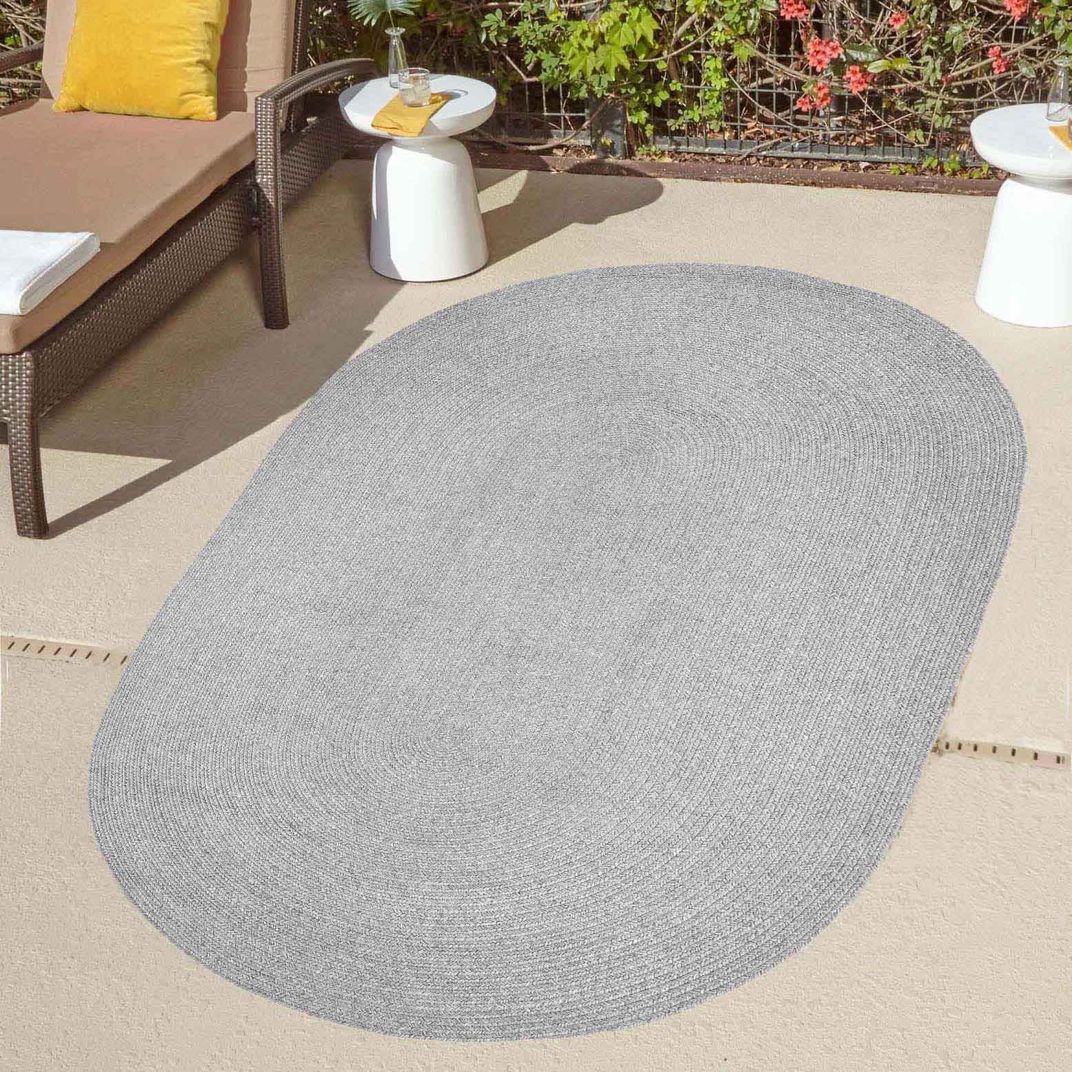 Classic Braided Weave Oval Area Rug Indoor Outdoor Rugs - Slate