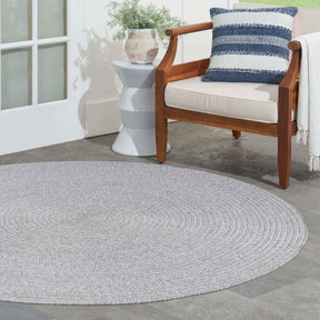 Bohemian Braided Indoor Outdoor Rugs Solid Round Area Rug - Slate