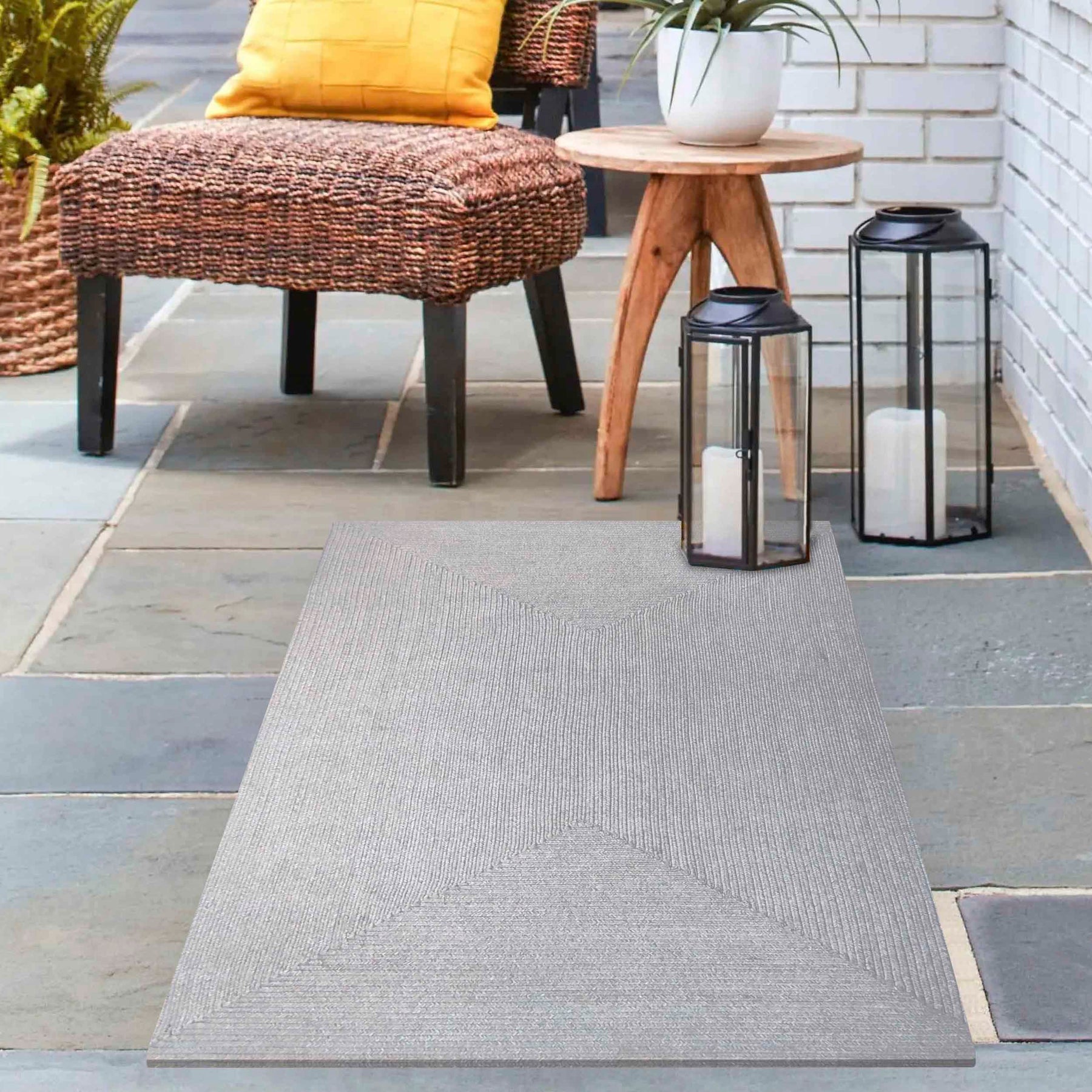 Bohemian Indoor Outdoor Rugs Solid Rectangle Braided Area Rug - Slate