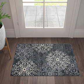 Leigh Traditional Floral Scroll Indoor Area Rug or Runner Rug Or Door Mat - Slate