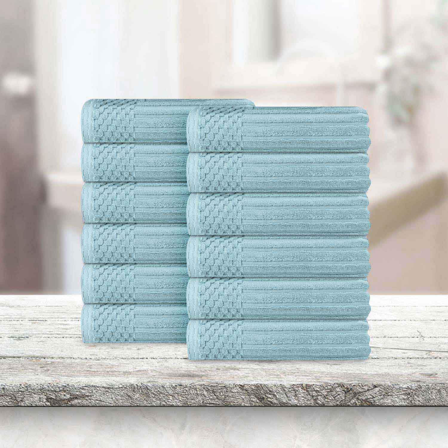 Soho Ribbed Cotton Absorbent Face Towel / Washcloth Set of 12 - SlateBlue