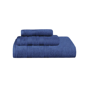 Smart Dry Zero Twist Cotton 3-Piece Assorted Towel Set - Navy Blue