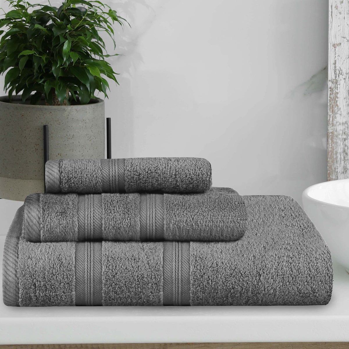 Smart Dry Zero Twist Cotton 3-Piece Assorted Towel Set - Gray