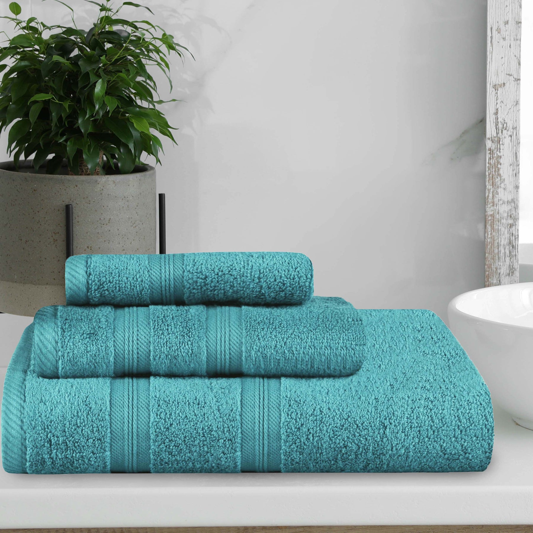 Smart Dry Zero Twist Cotton 3-Piece Assorted Towel Set - Turquoise