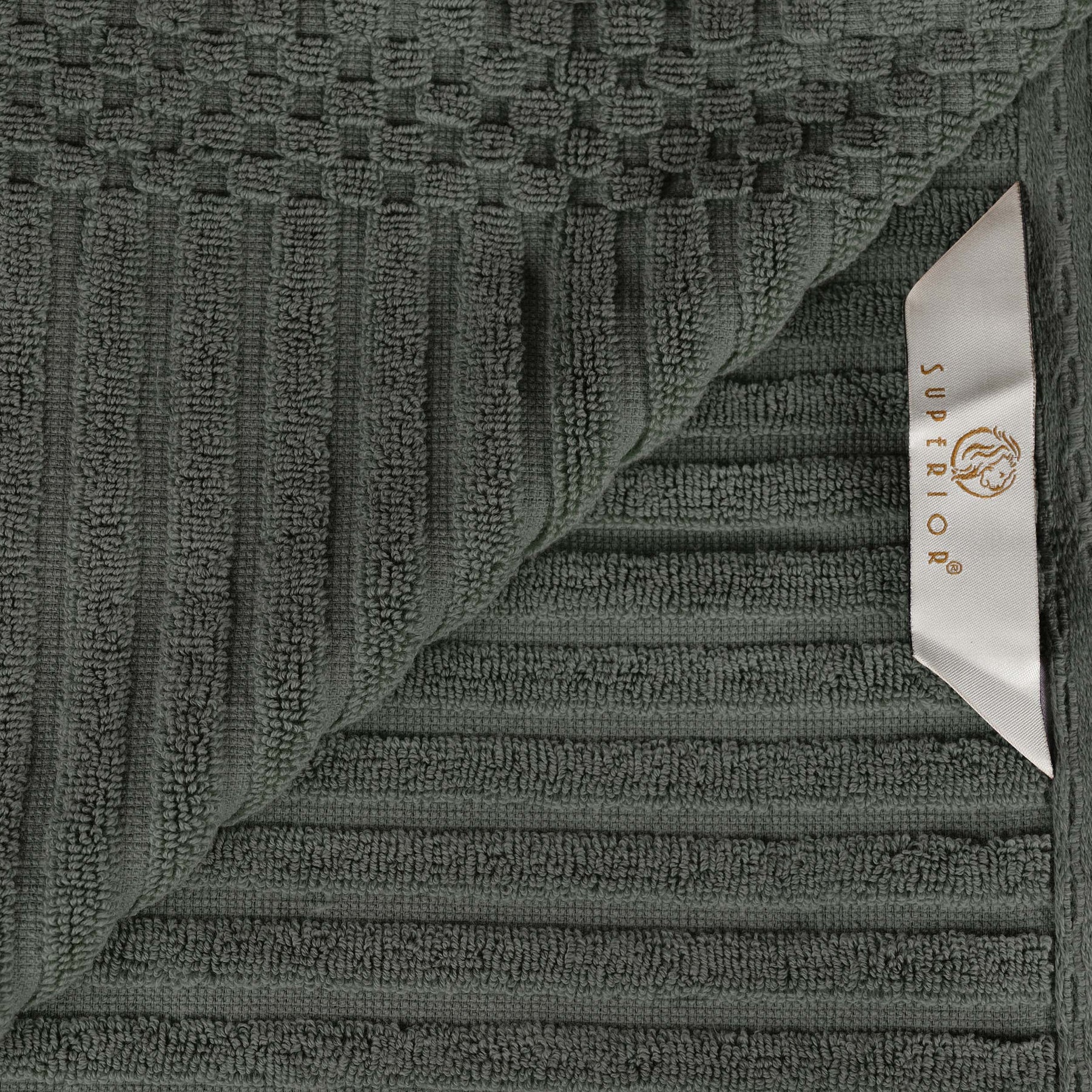Soho Cotton Ribbed Checkered Border 3 Piece Towel Set - Pine