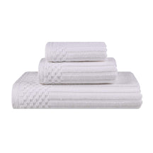 Soho Cotton Ribbed Checkered Border 3 Piece Towel Set - White