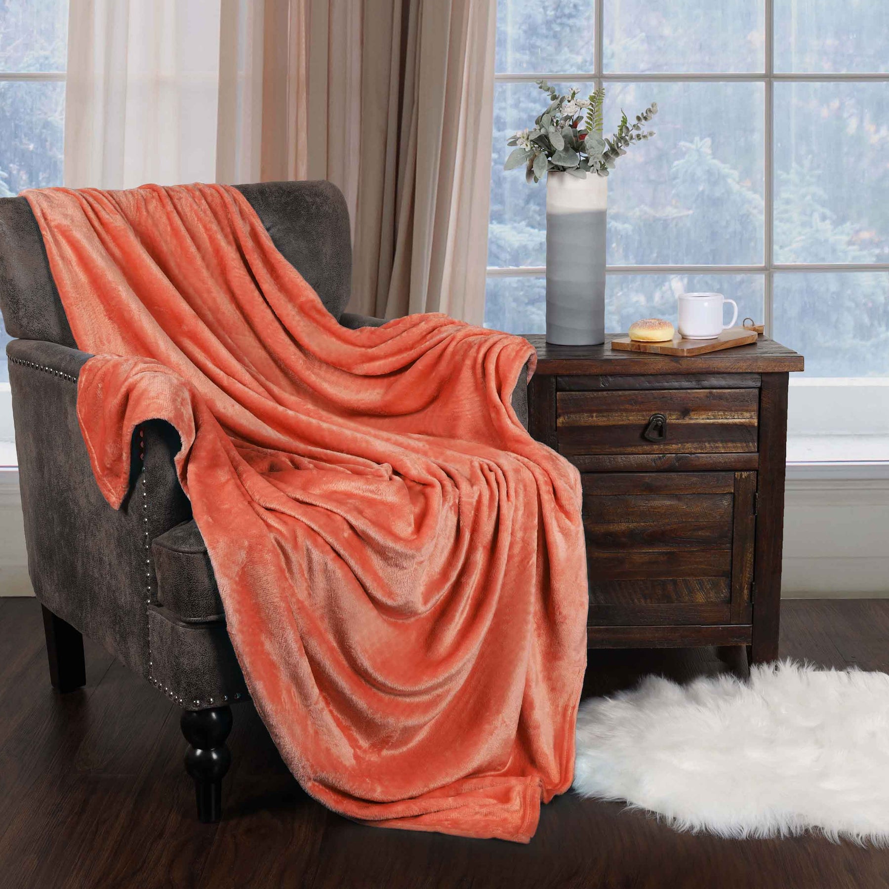 Fleece Plush Medium Weight Fluffy Soft Decorative Blanket Or Throw - Creamsicle