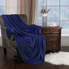 Fleece Plush Medium Weight Fluffy Soft Decorative Blanket Or Throw - Navy Blue