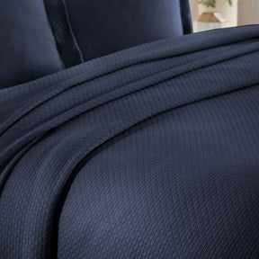 Solitaire Jacquard Matelassé Cotton Diamond Solitaire Bedspread Set - Navy Blue
