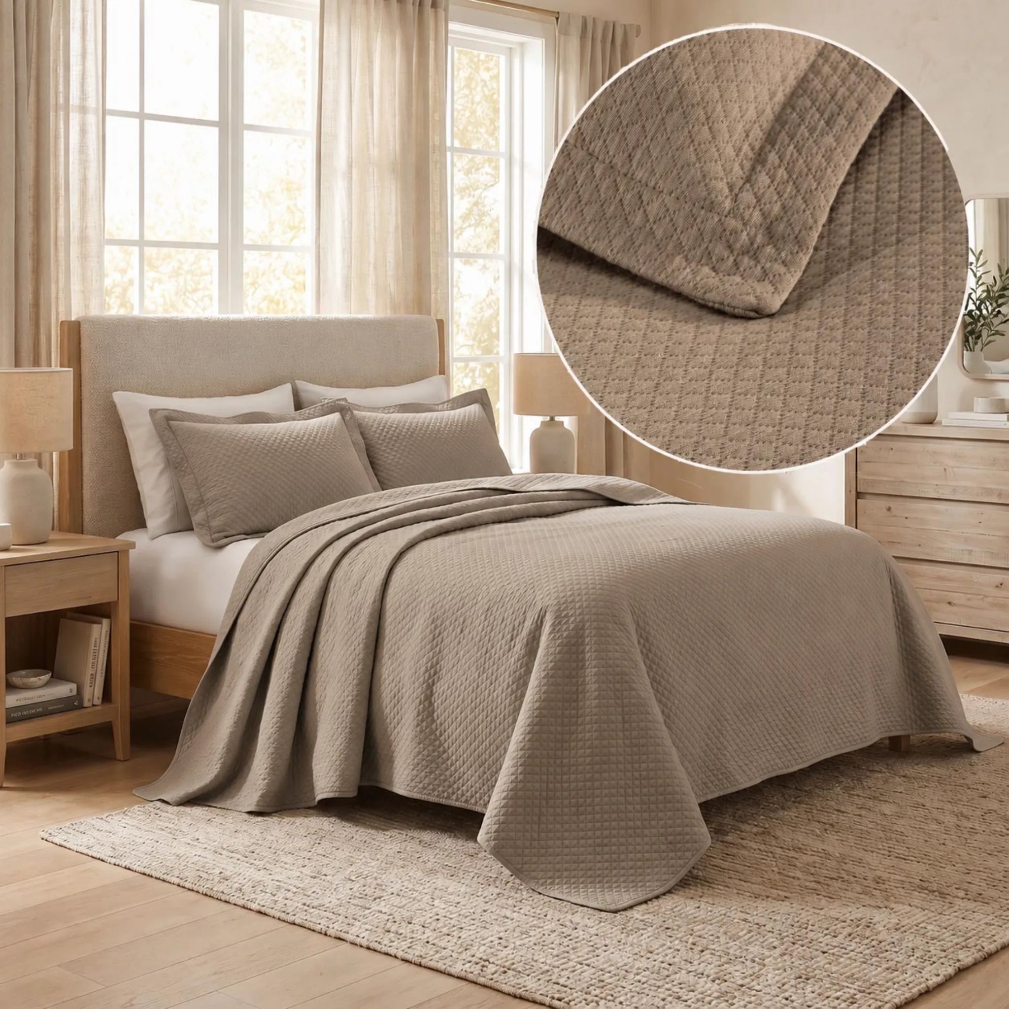Lightweight Cotton Bedspread Sets 3-Piece Diamond Jacquard Matelassé