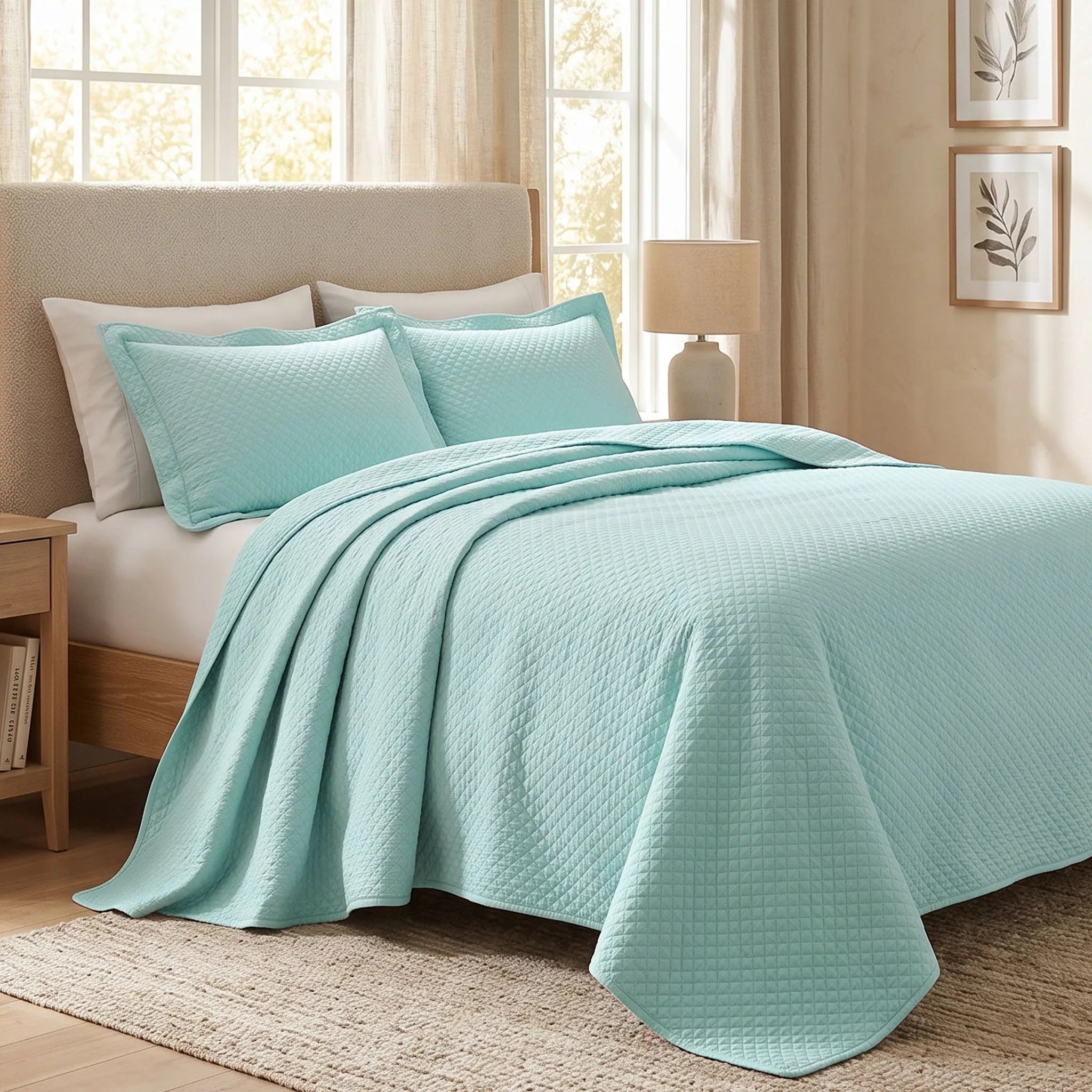 Lightweight Cotton Bedspread Sets 3-Piece Diamond Jacquard Matelassé