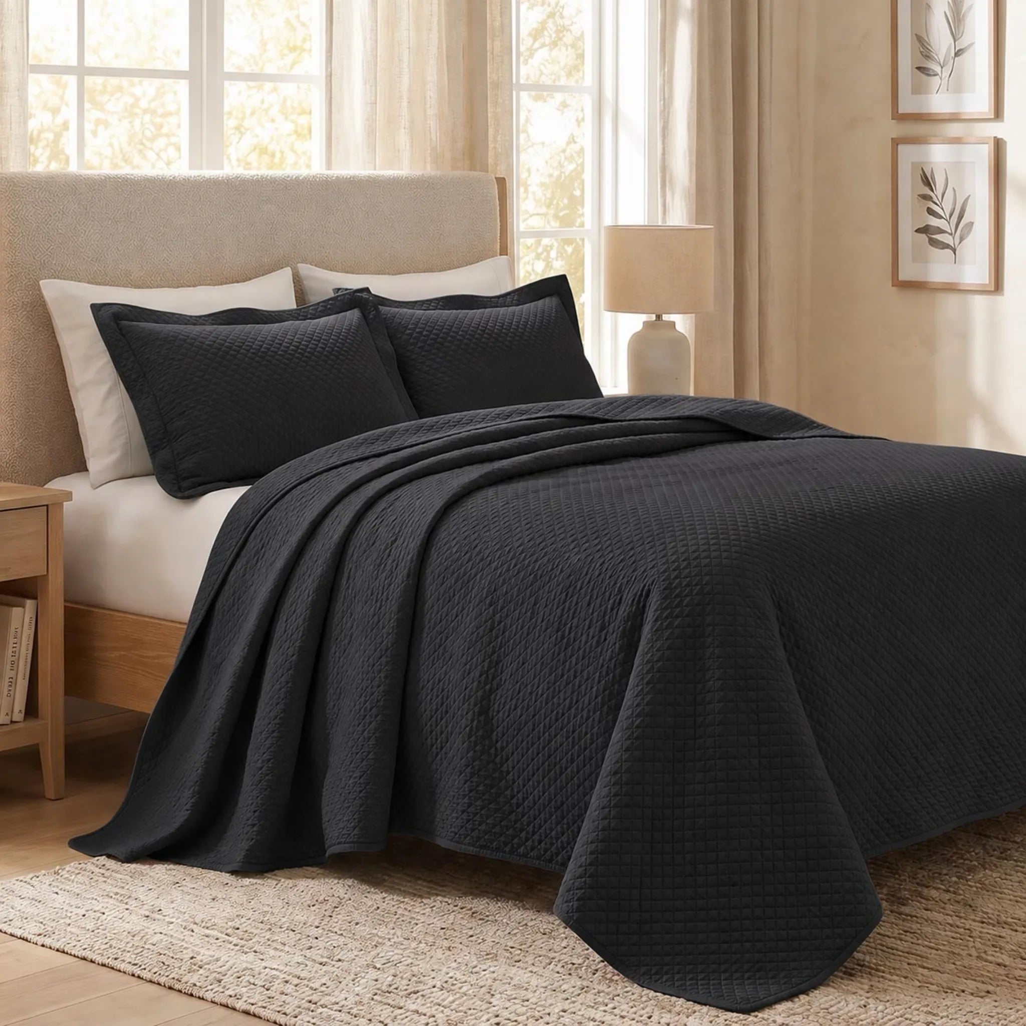 Lightweight Cotton Bedspread Sets 3-Piece Diamond Jacquard Matelassé