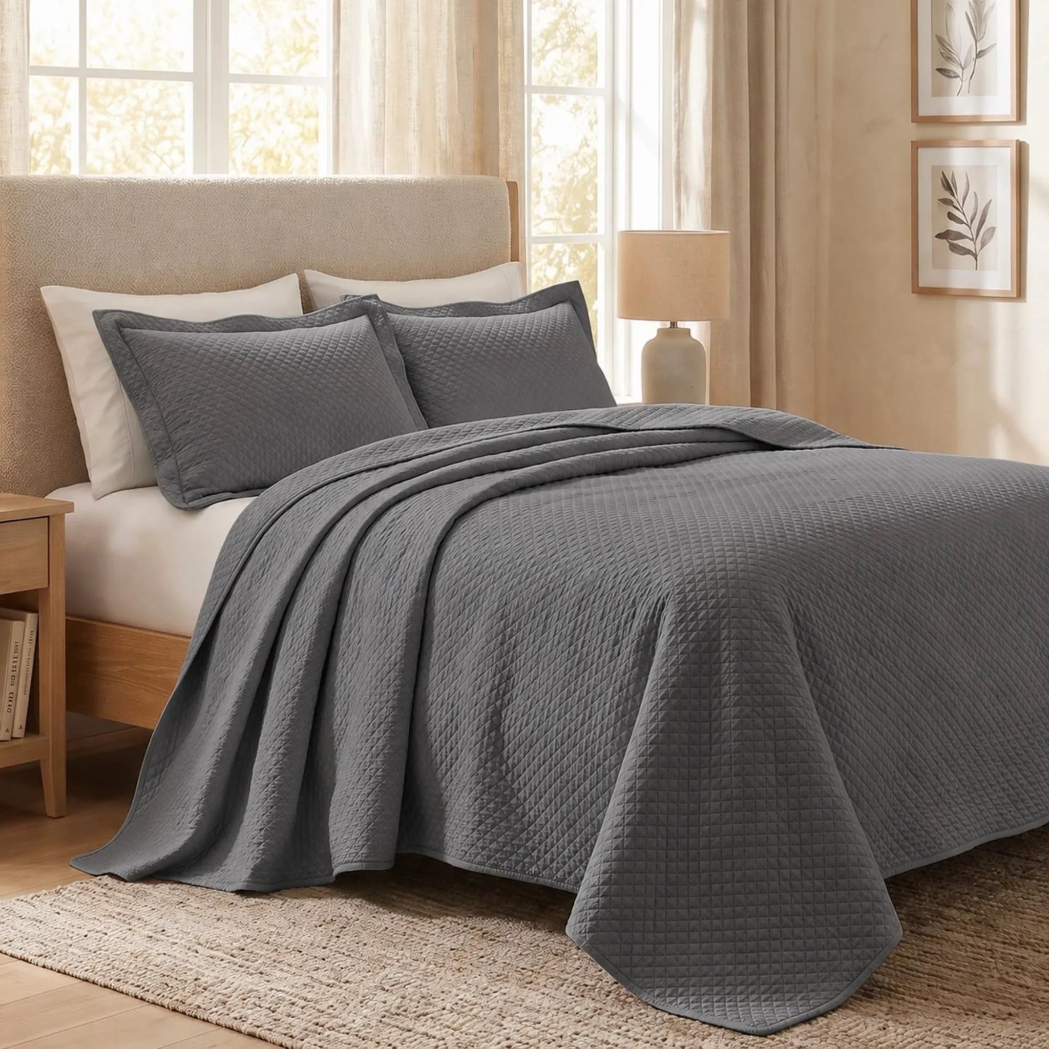 Lightweight Cotton Bedspread Sets 3-Piece Diamond Jacquard Matelassé