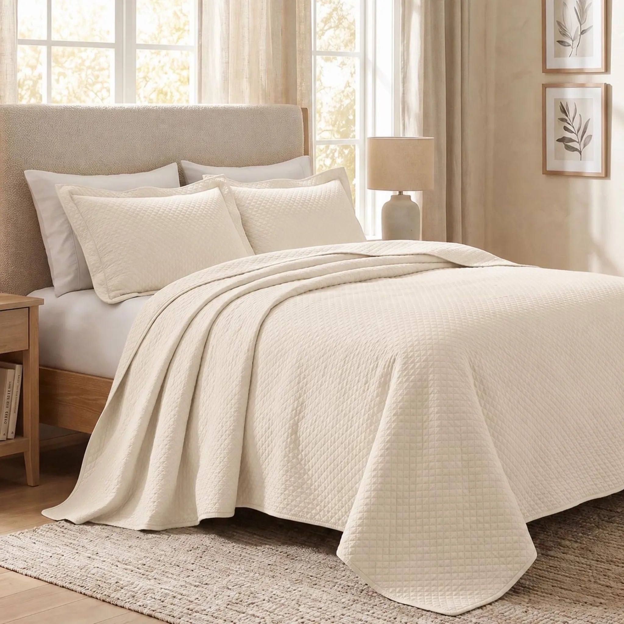 Lightweight Cotton Bedspread Sets 3-Piece Diamond Jacquard Matelassé