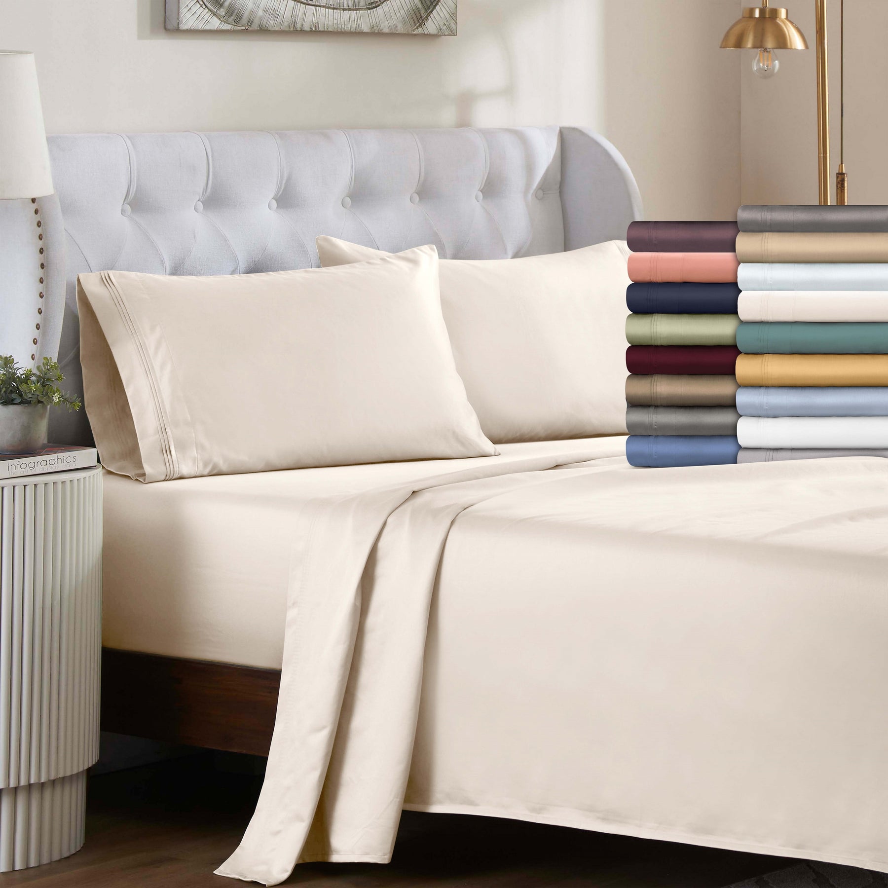 Luxury 1000 Thread Count Bed Sheets Set - 100% Cotton Sateen - Soft, Thick & Deep Pocket - Queen - Ivory