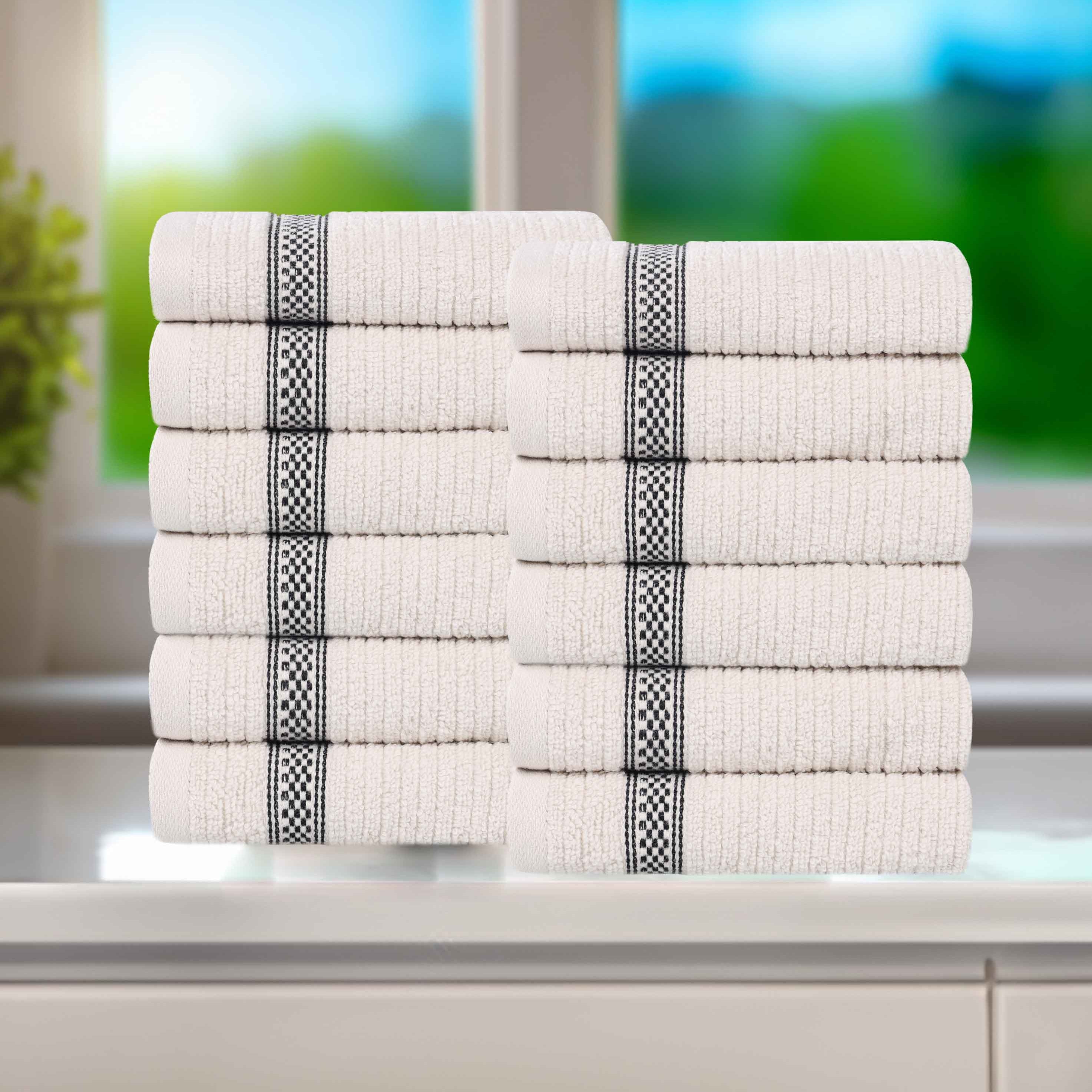 Brea Zero Twist Cotton Ribbed Geometric Border Face Towel Set of 12 - Face Towel by Superior Brand