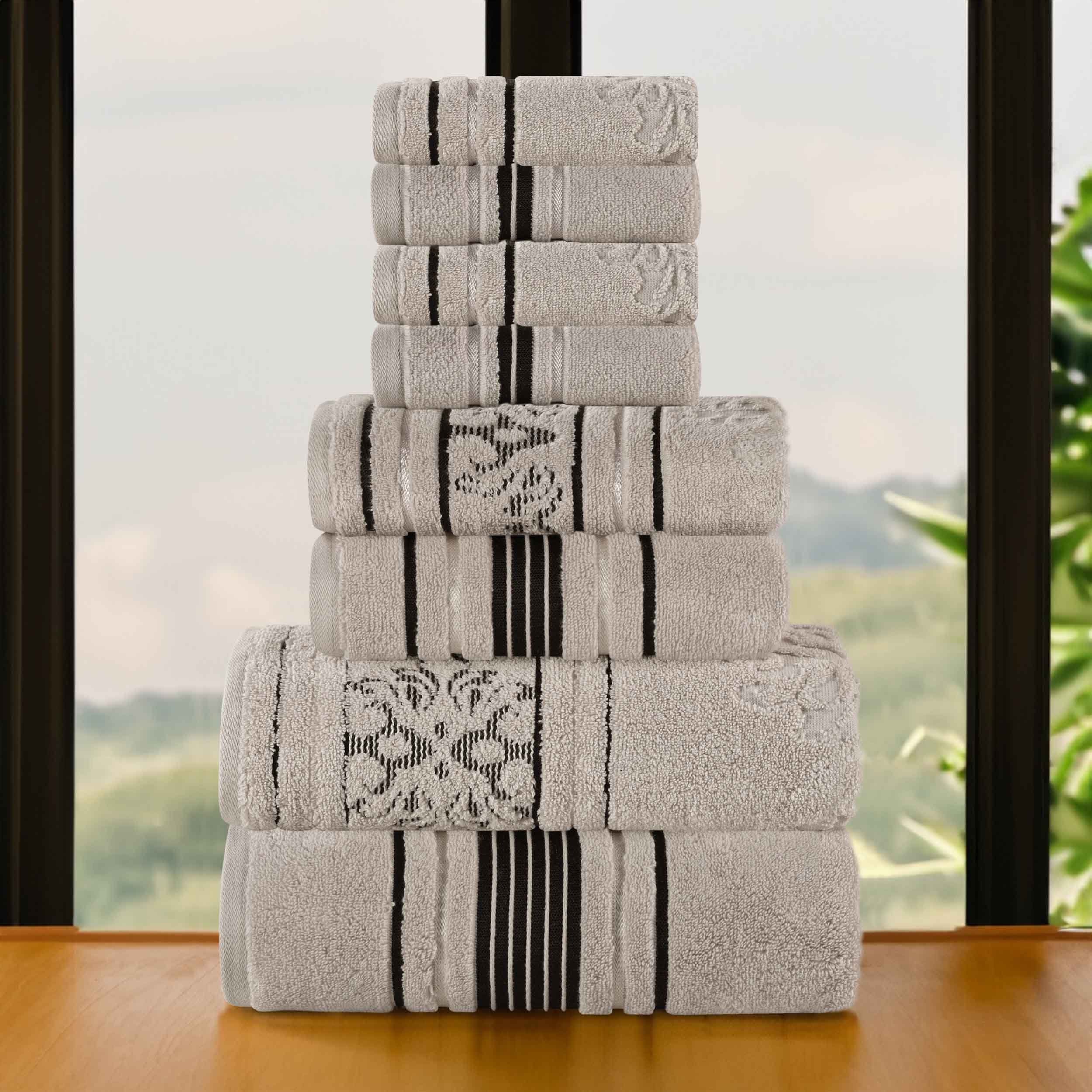Sadie Zero Twist Cotton Solid and Jacquard Floral 8 Piece Towel Set - Towel Set by Superior Brand