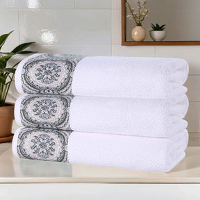 Medallion Cotton Jacquard Textured Soft Absorbent Bath Towel Set of 3