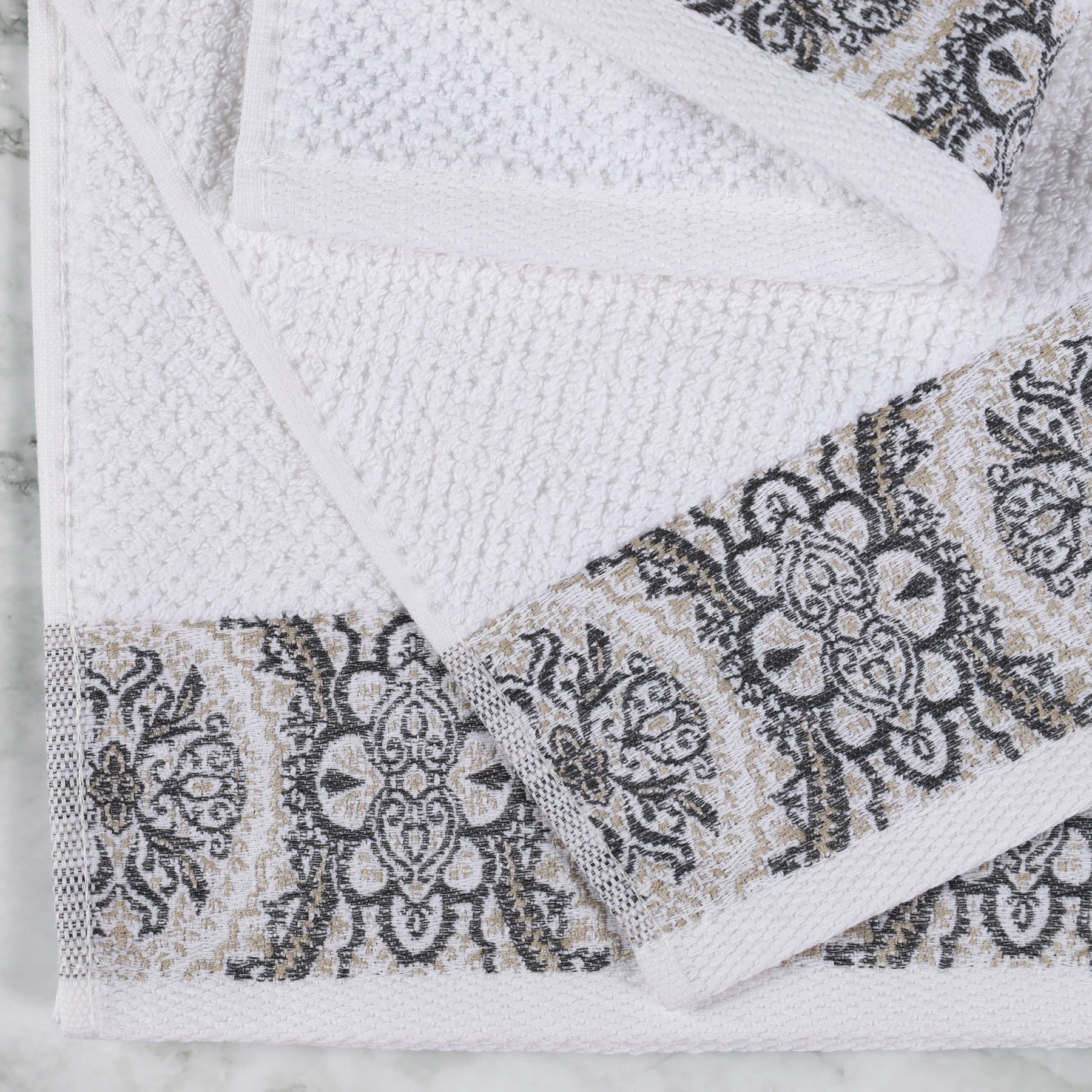 Medallion Cotton Jacquard Textured Soft Absorbent Hand Towel Set of 6