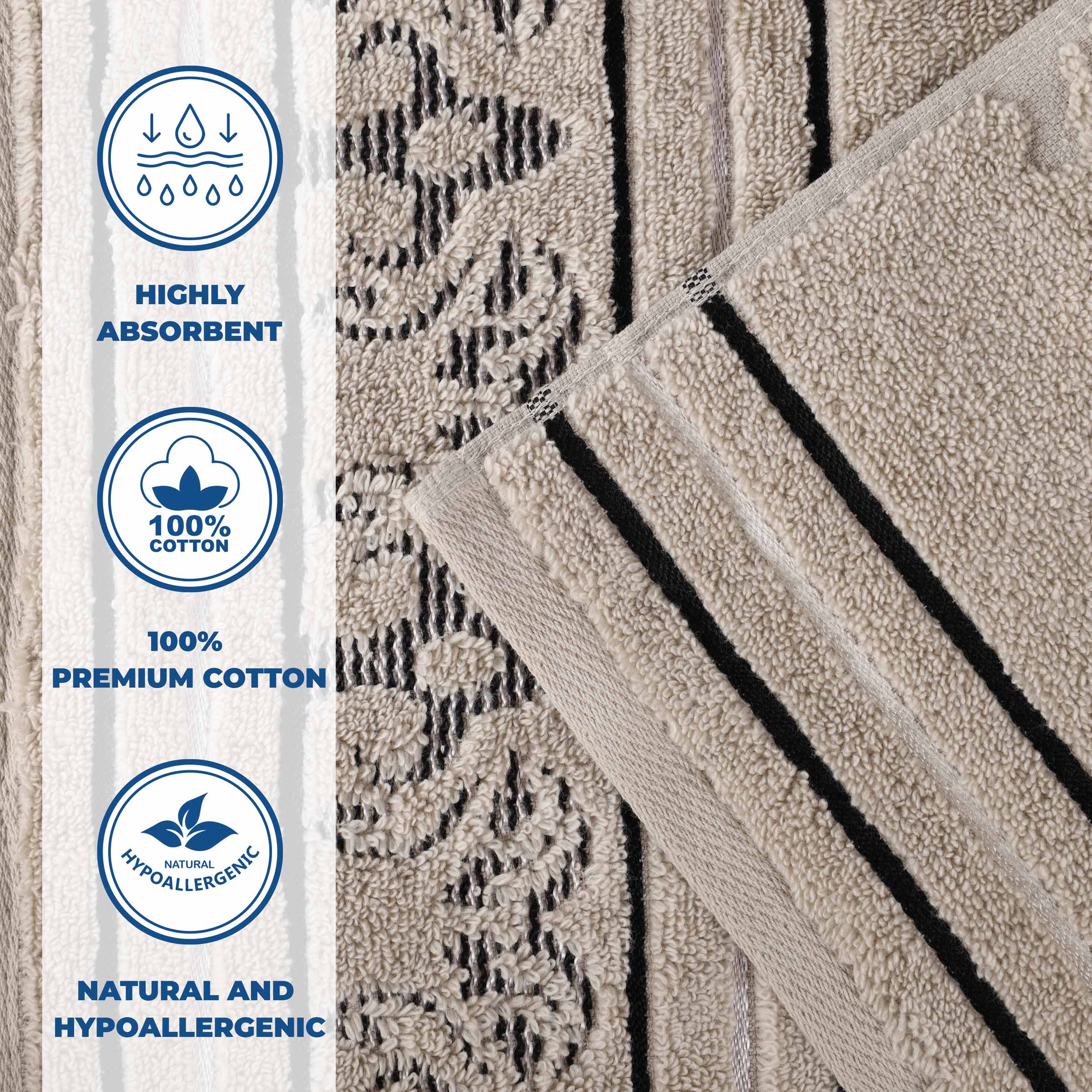 Sadie Zero Twist Cotton Solid and Jacquard Floral 8 Piece Towel Set - Towel Set by Superior Brand