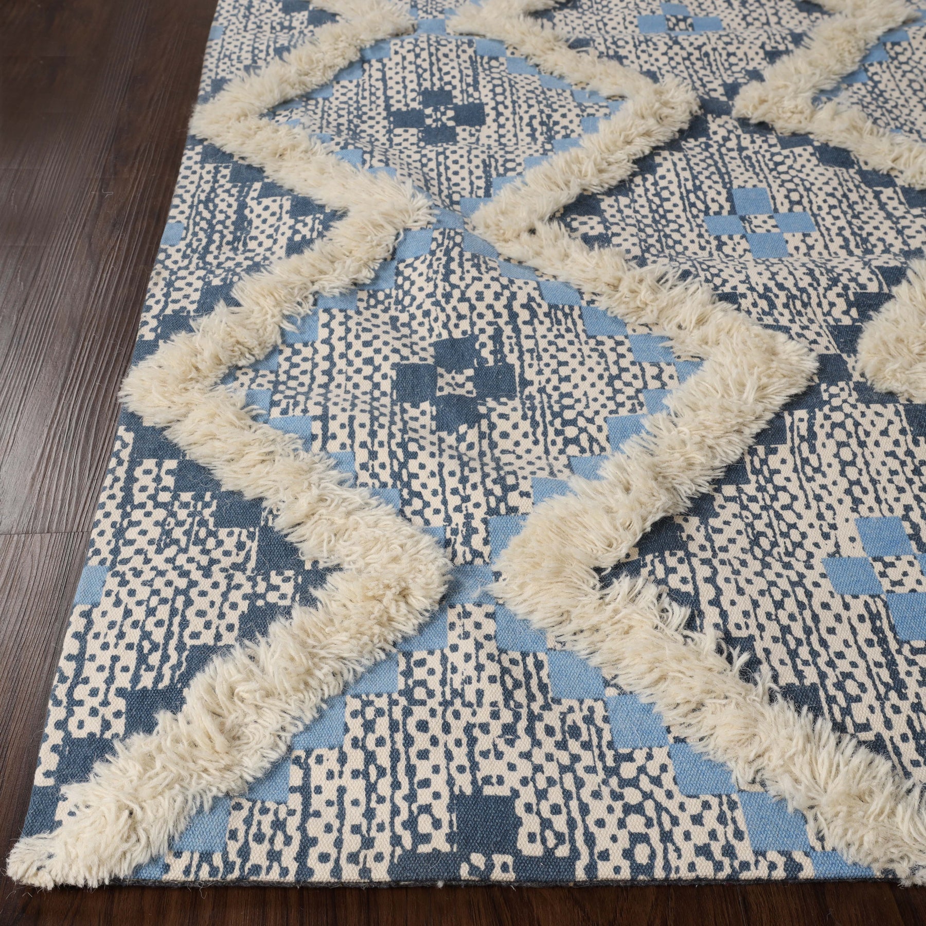 Superior Indoor Area Rug Collection Geometric Design with Cotton-Latex Backing -  Stone Blue-Midnight Blue